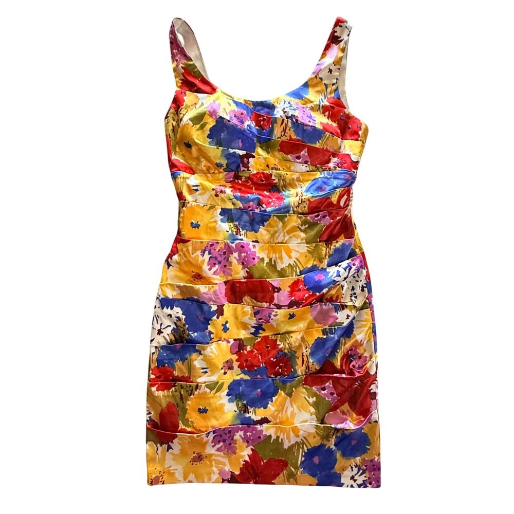 Bisou Bisou Michele Bohbot Floral Pleated Sheath Dress Multicolor Size‎ 6